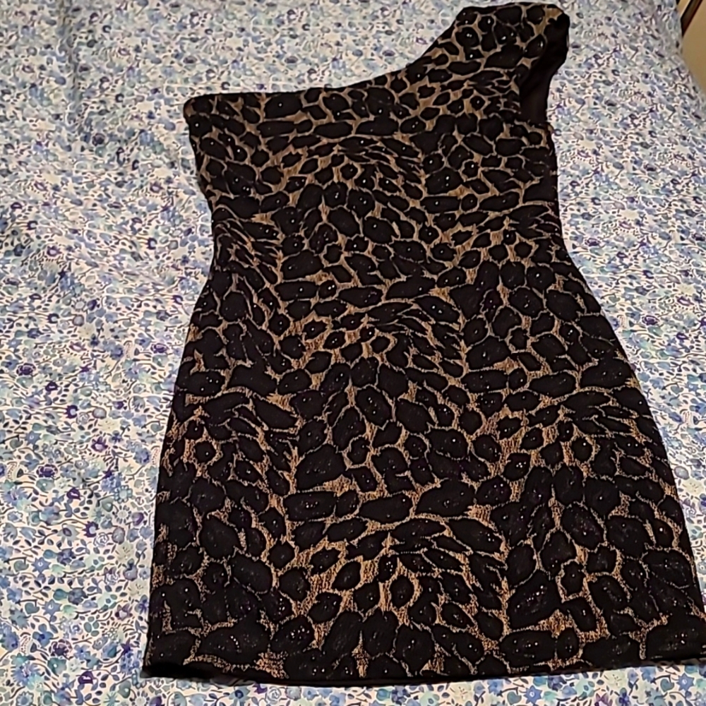 Limité women's single strap party dress black and gold leopard print size M